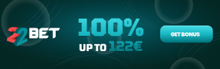 22BET - 100% bonus up to 122€